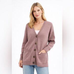 NAADAM Cashmere Cardigan Small Dusty Rose Mauve Pink Oversized Ribbed Pockets